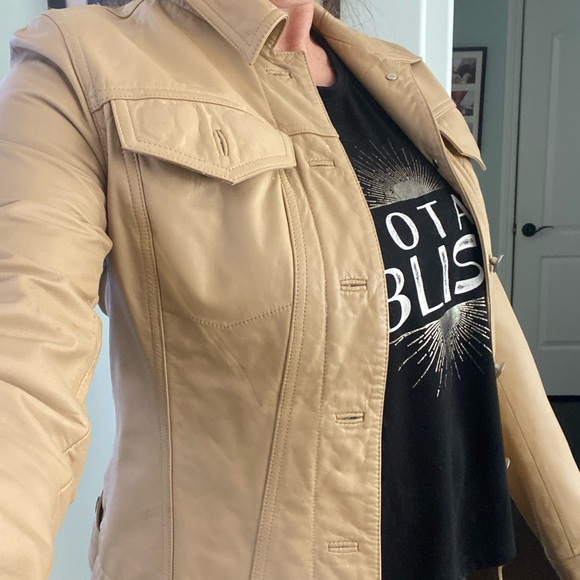 Vintage 90s Camel Leather Jacket M - Picture 3 of 13